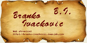 Branko Ivačković vizit kartica